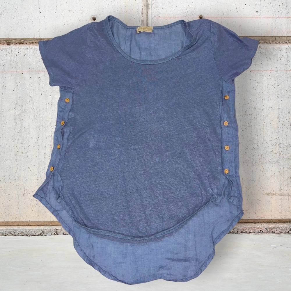 Talia Benson Women’s Italian Linen Short Sleeve Blouse Made in Italy size Small